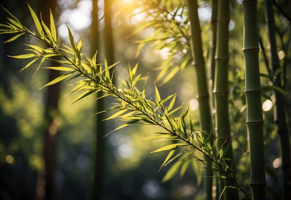 Bamboo wilting in outdoor setting, with sunlight casting shadows