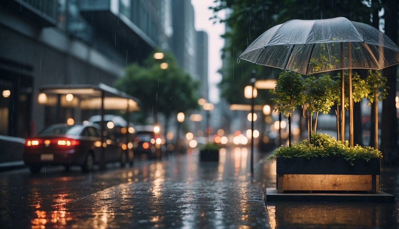 A progression from simple shelter to complex rain protection, showing resource management and strategic planning