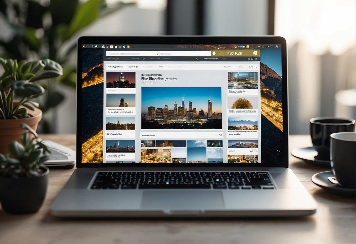 A laptop displaying "Building Your Online Presence 10 freelance ideas to make money in 2024" surrounded by various digital devices and creative tools