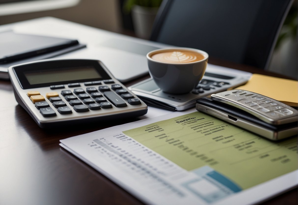 A diverse set of financial tools and resources are arranged neatly on a desk, including a calculator, budgeting software, and a stack of financial planning books