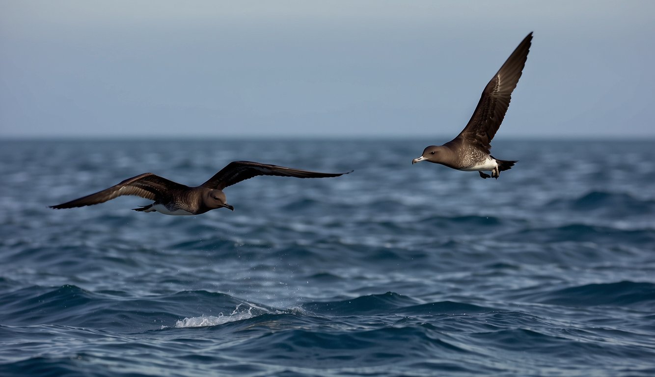 The Sooty Shearwaters soar over vast ocean expanses, their sleek black wings slicing through the air as they embark on their remarkable annual migration journey