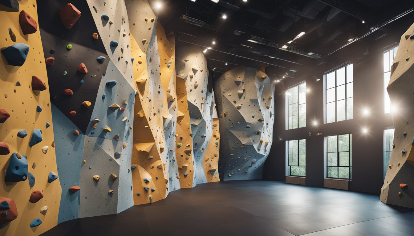 Indoor climbing gym: artificial holds, controlled temperature, bright lighting. Outdoor rock face: natural features, varying weather, changing light