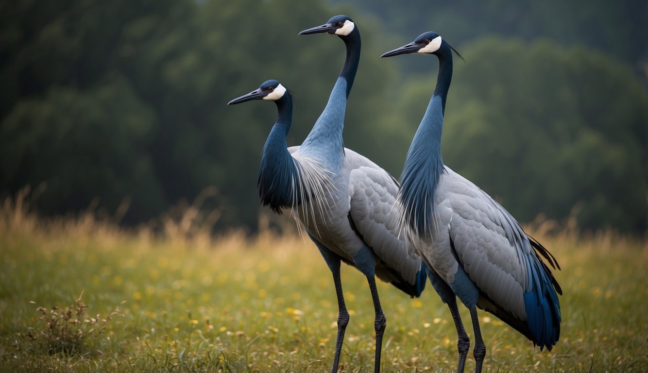 The electric-blue crane displays its vibrant plumage in a courtship dance, attracting a mate for reproduction
