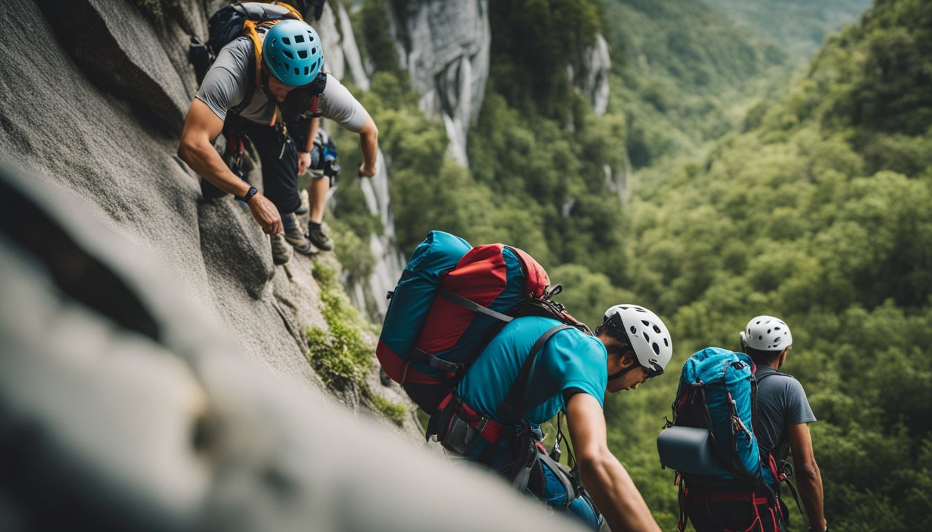 Climbers wait their turn, communicate clearly, and respect others' routes