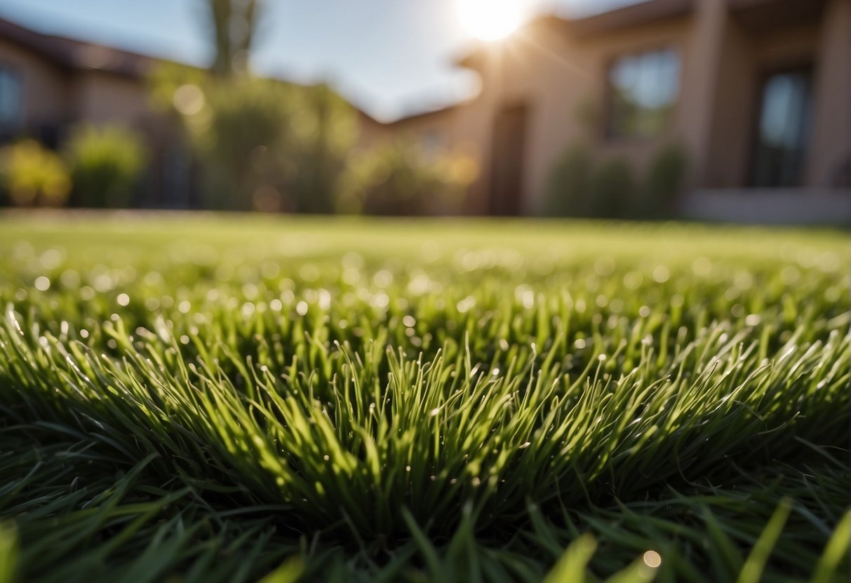 A lush green artificial grass and turf installation in Mesa, Arizona for residential and commercial use