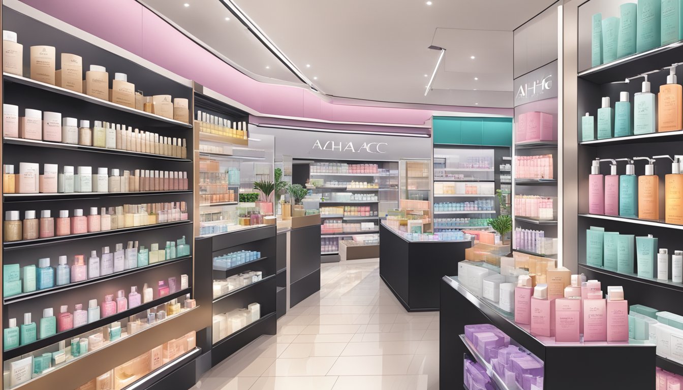 A bustling beauty store in Singapore displays AHC skincare products on its shelves