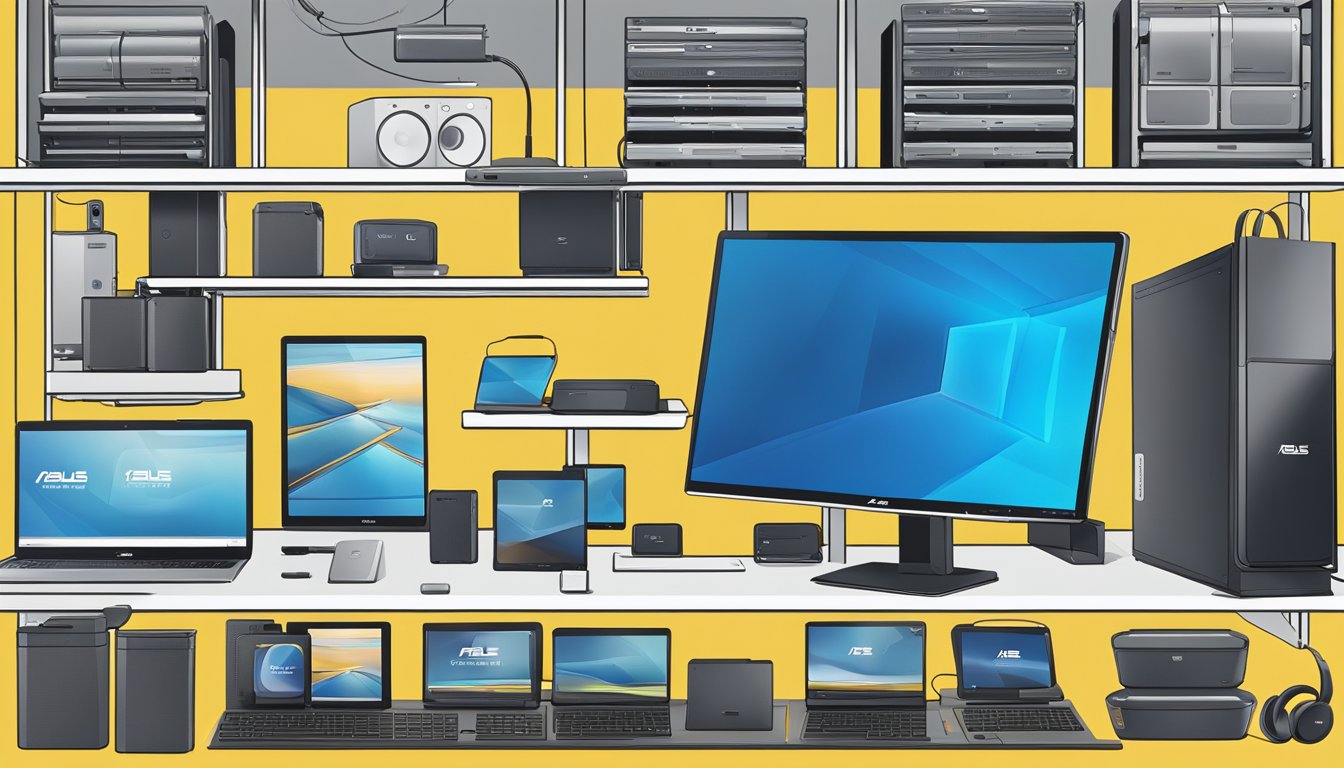The Asus Zenscreen displayed on a Best Buy store shelf, surrounded by other electronic devices and accessories