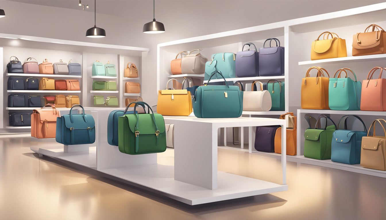 Anello bags displayed on shelves with various styles and colors. Bright lighting and clean, modern store interior