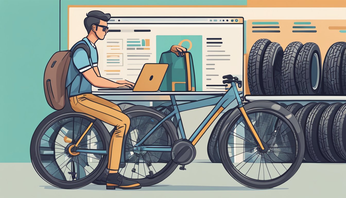 A person browsing a website on their laptop, selecting the perfect bike tyres to purchase online
