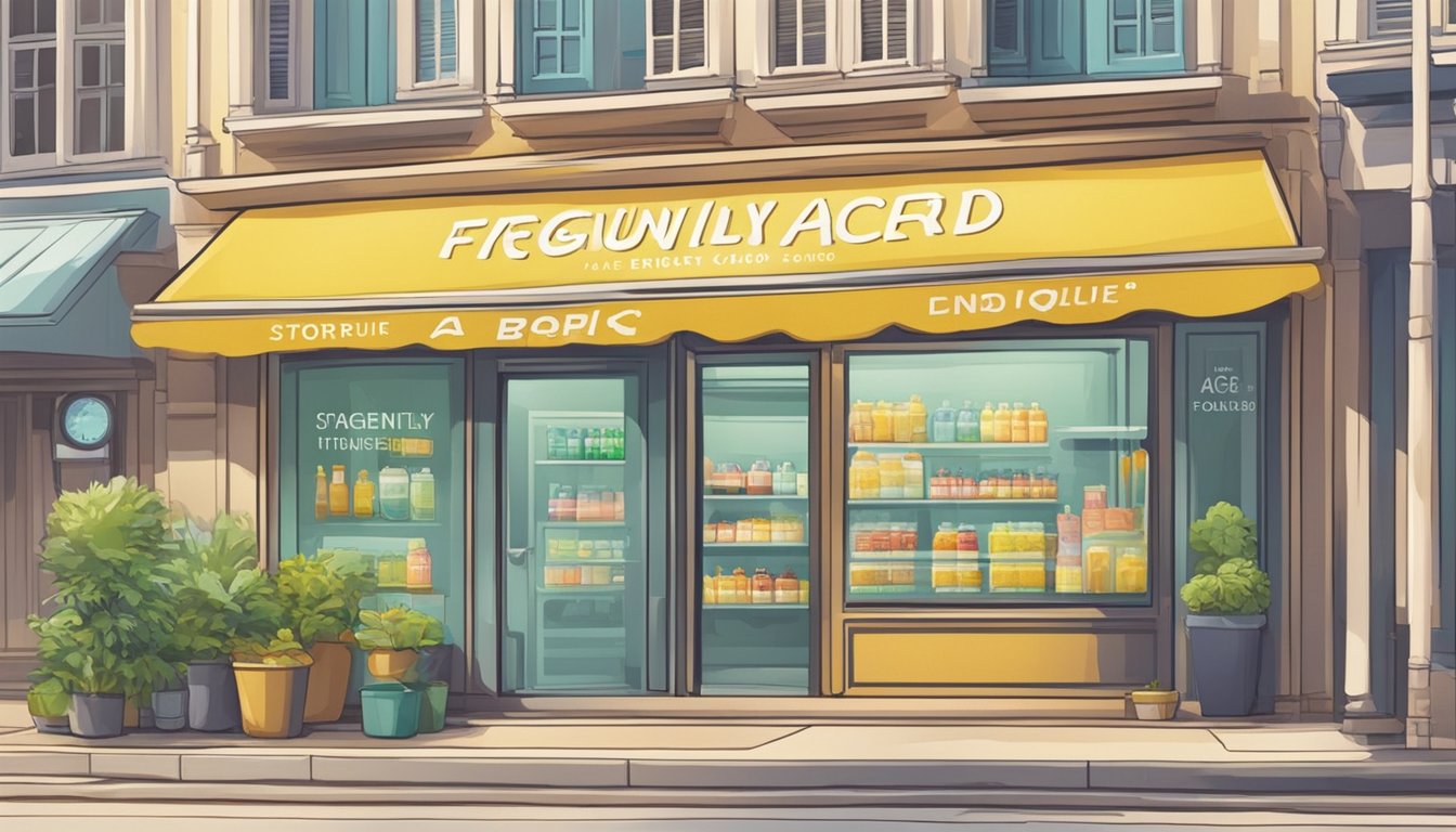A storefront sign in Singapore reads "Frequently Asked Questions: Buy Boric Acid." Customers enter and inquire about the product