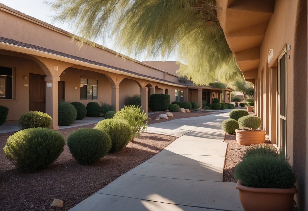 A serene nursing care facility in Phoenix, Arizona, with well-maintained grounds and modern amenities