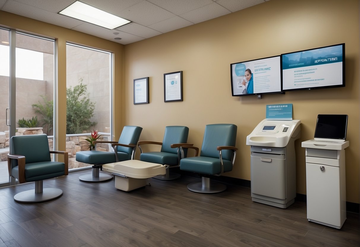 A serene clinic setting with a PRP injection station, comfortable seating, and informational brochures on display in Phoenix, Arizona