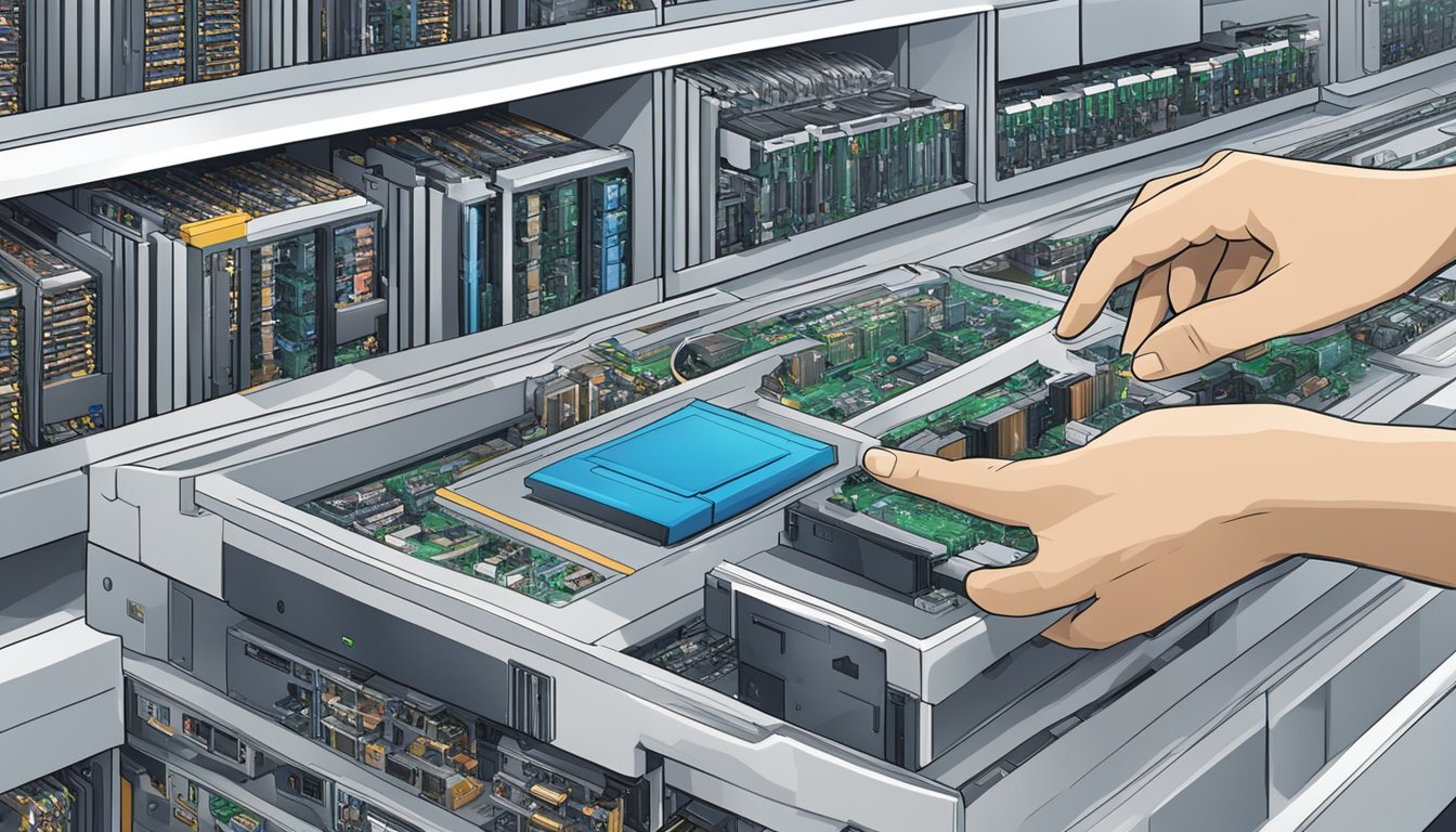 A hand reaches for a boxed CPU in a Singaporean electronics store