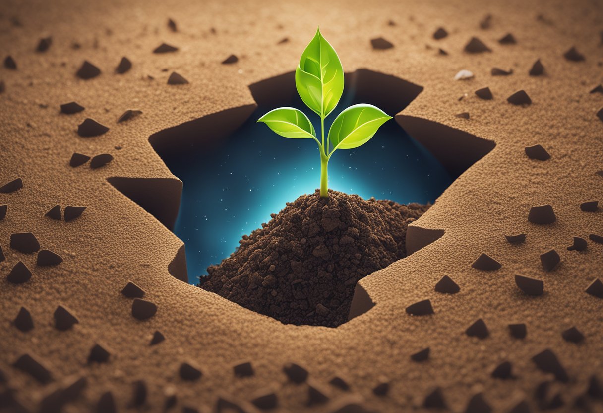 A seedling breaking through the soil, reaching towards the sunlight, symbolizing personal growth and development