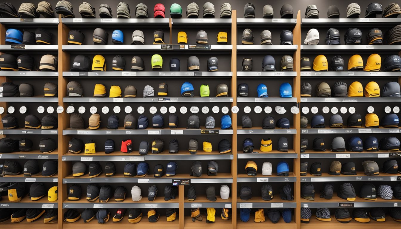 A display of top climbing glove brands arranged on a store shelf, with labels and logos clearly visible