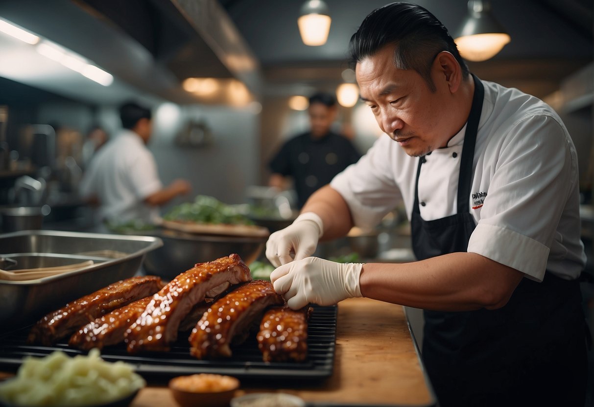 The chef carefully chooses the best soft bone pork ribs for the Chinese recipe