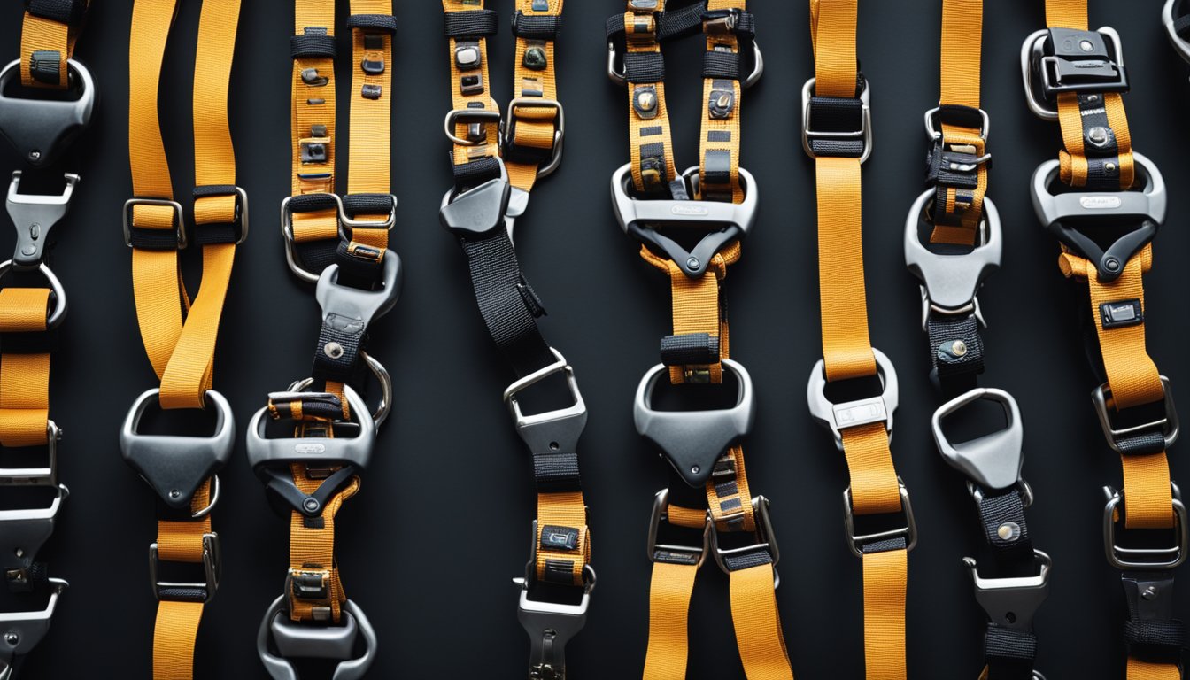 A display of the top 10 climbing harnesses arranged by category for maximum safety and comfort