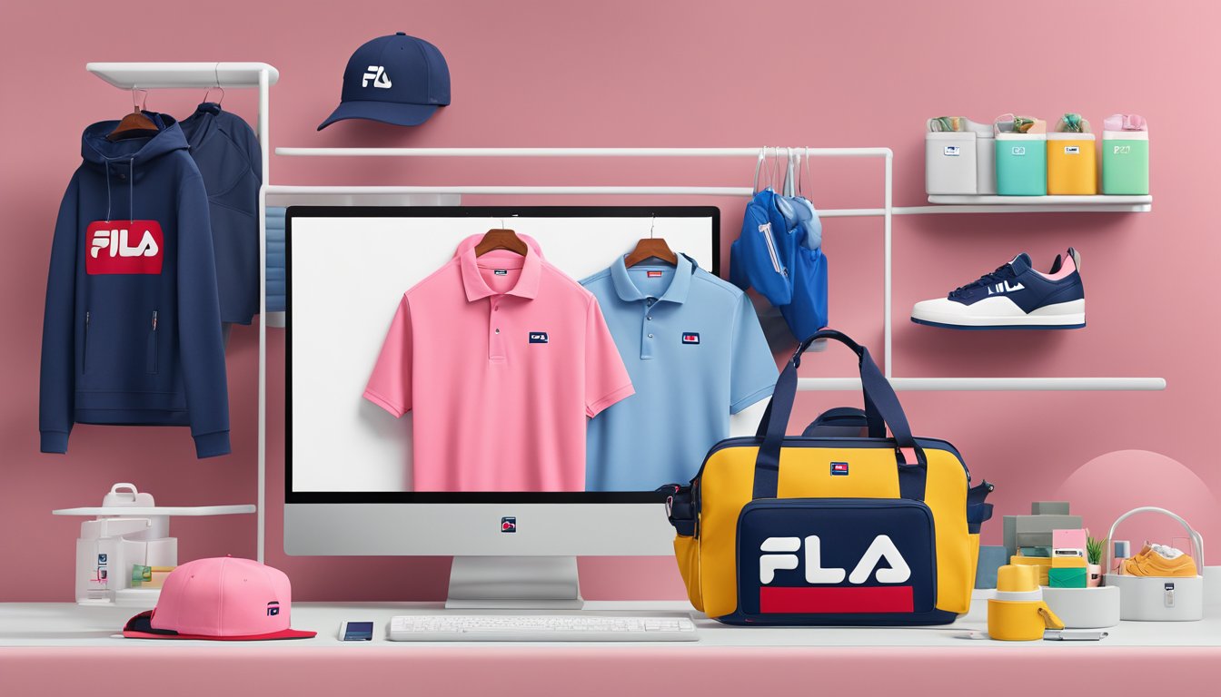 Fila's online collection displayed on a computer screen with various products and the brand's logo