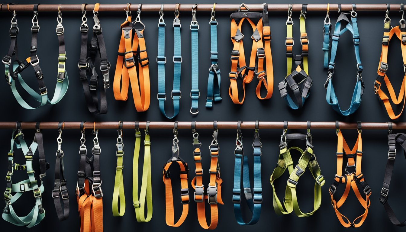 A collection of top 10 climbing harnesses displayed with safety and comfort features highlighted