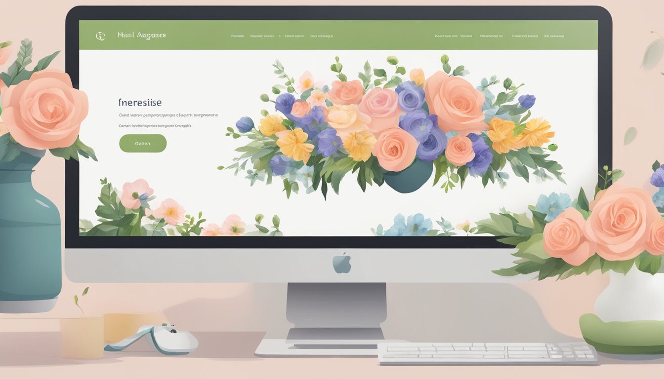 A computer screen displaying a website with a variety of funeral flower arrangements available for purchase online