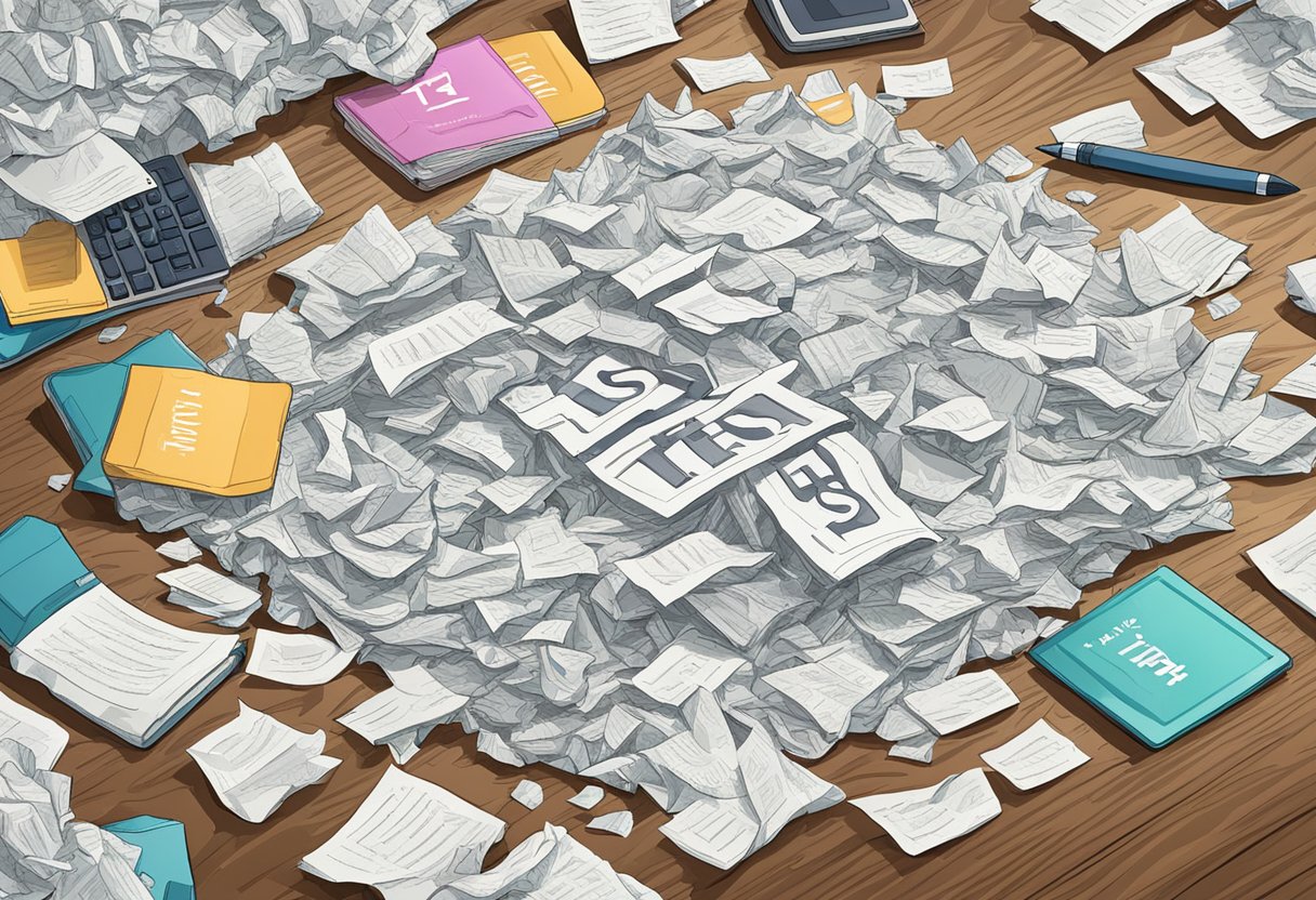 A pile of crumpled papers with the words "it is what it is" written on them scattered across a desk, with a pen lying next to them