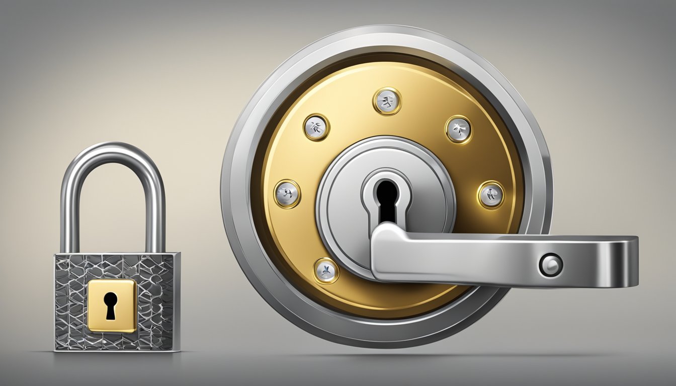 A digital lock secures an online gold and silver purchase, while a safe symbolizes safekeeping