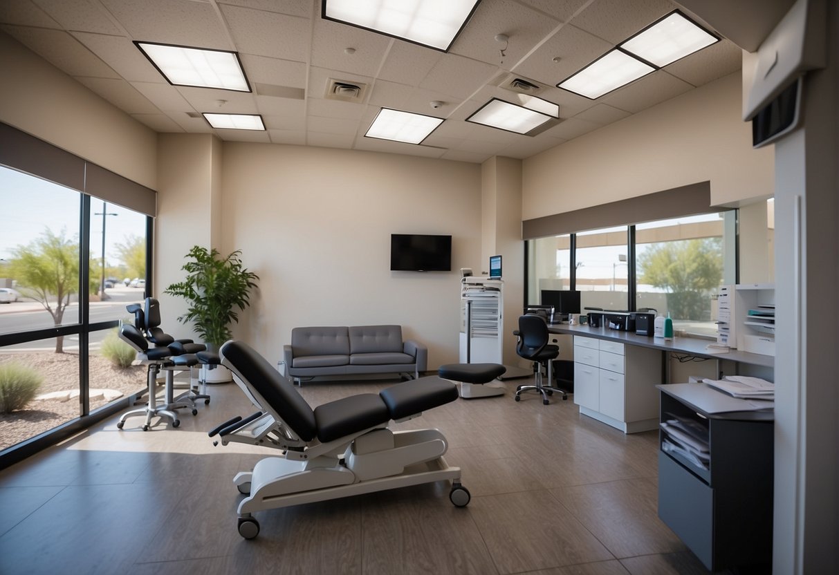 A modern clinic in Phoenix, Arizona offers TRT testosterone replacement therapy injections. The facility is clean, well-lit, and welcoming