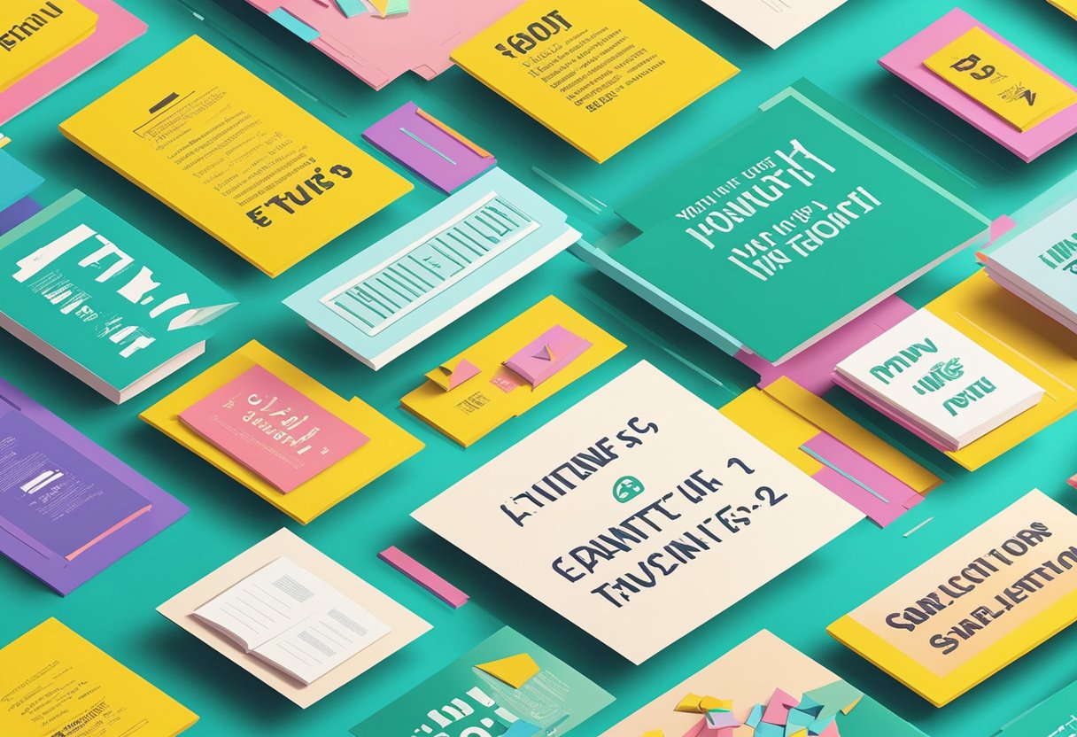 A collection of quotes printed on colorful banners, arranged in a gallery-like setting with soft lighting and elegant frames