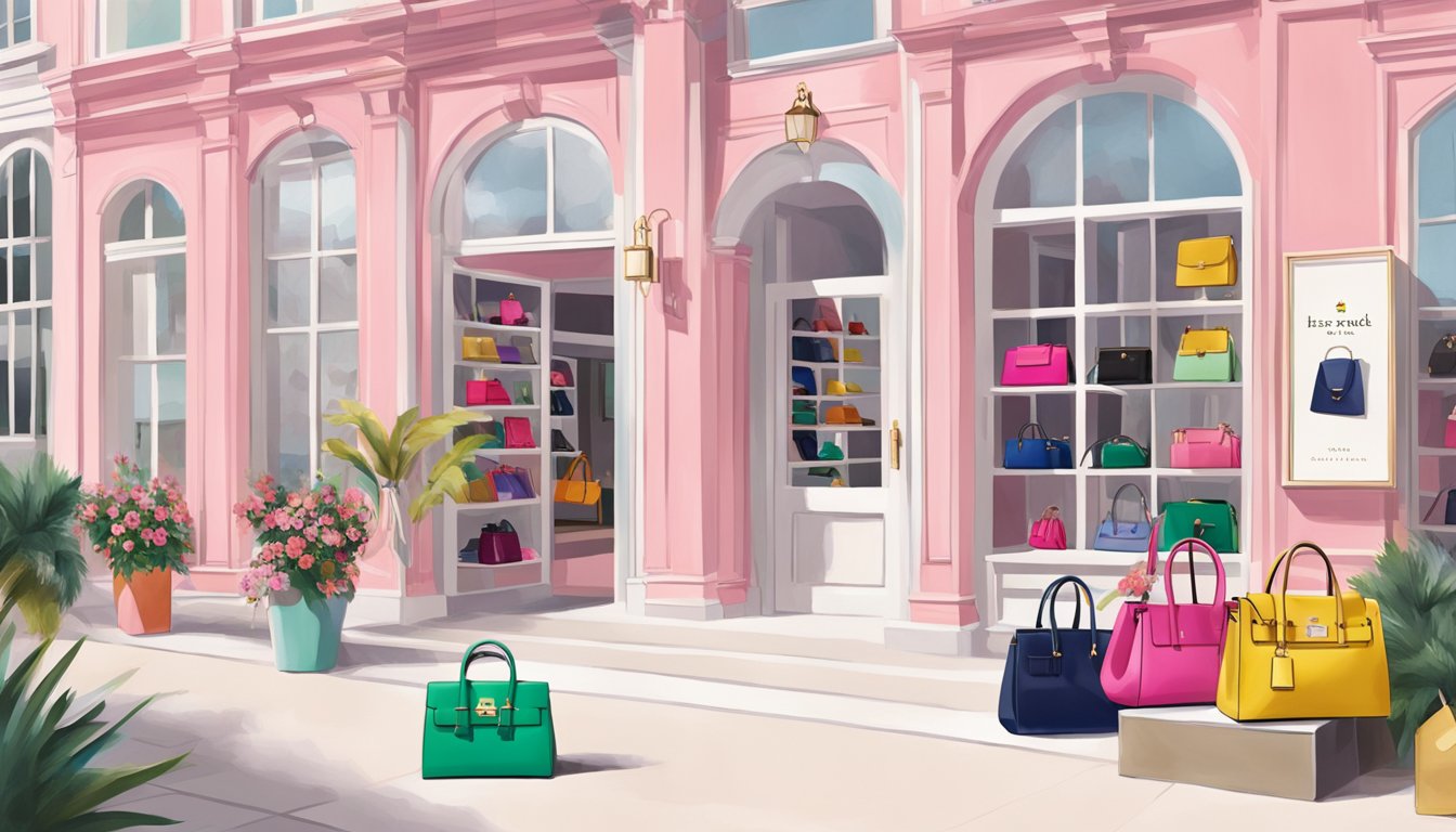 A display of the latest Kate Spade collection, featuring colorful handbags and accessories, set against a clean and modern backdrop