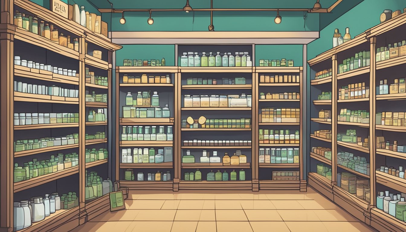 A brightly lit homeopathic store in Singapore with shelves of remedies and a sign displaying "Frequently Asked Questions" prominently