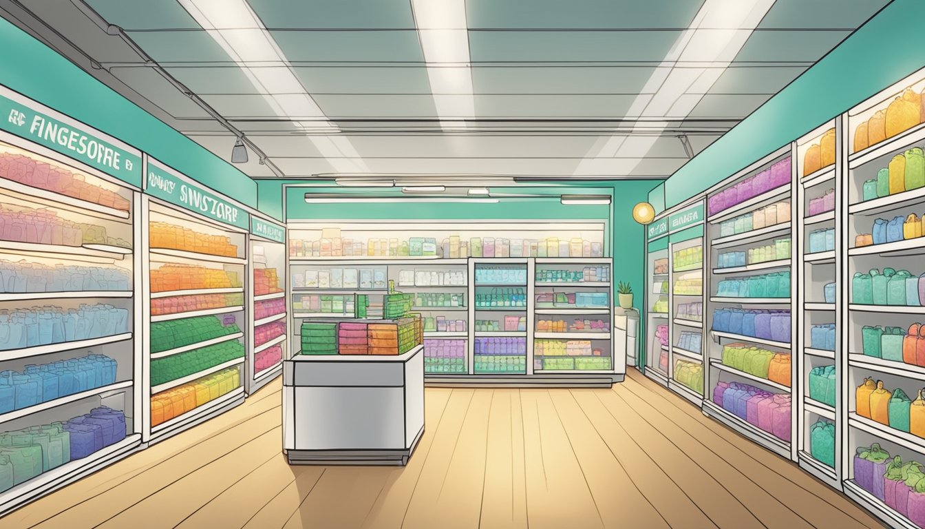 A brightly-lit store in Singapore with shelves of incandescent light bulbs and a sign reading "Frequently Asked Questions: Where to buy incandescent light bulbs in Singapore."