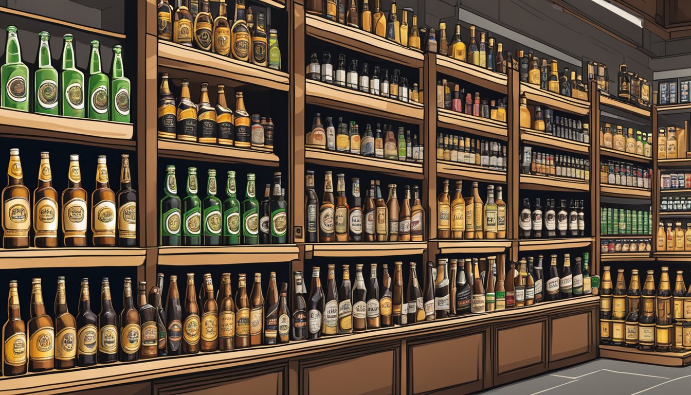 A bustling liquor store shelves stocked with Kilkenny beer in Singapore