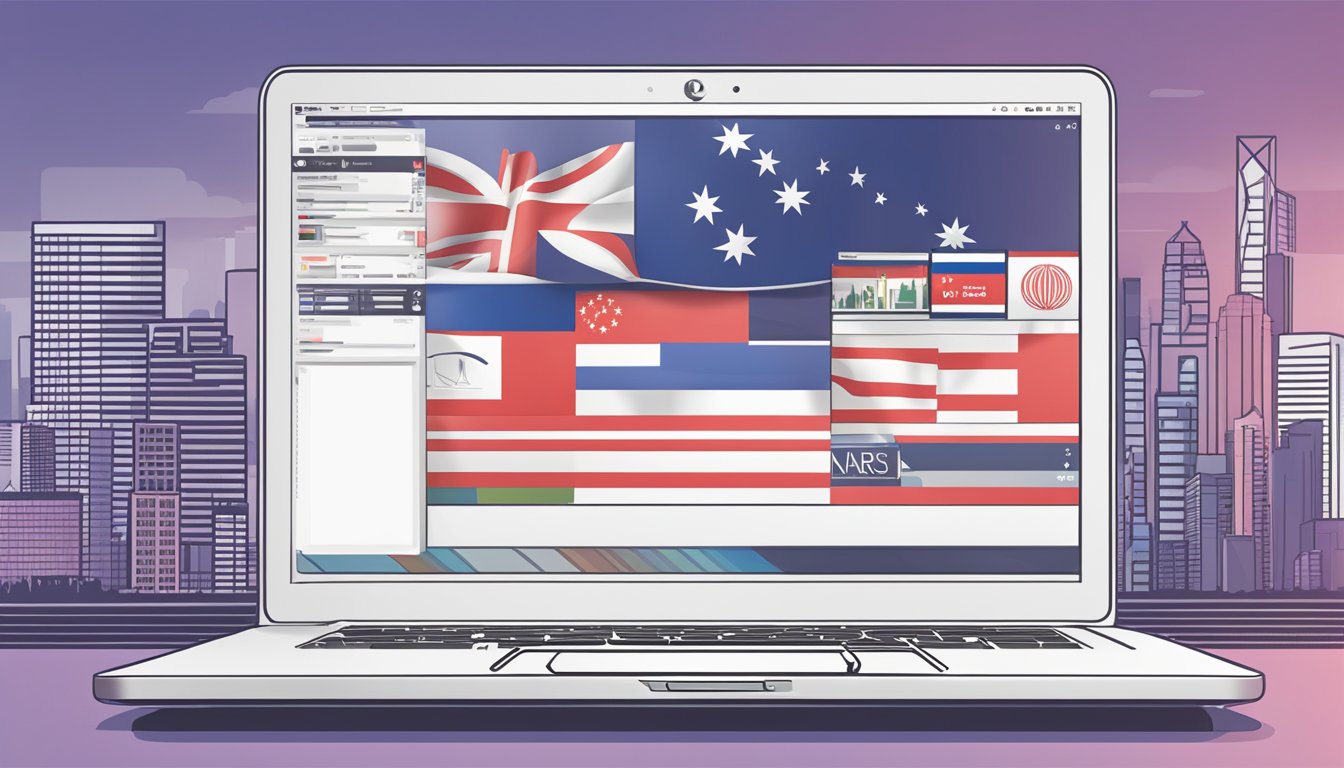 A laptop displaying the NARS website, with a Singapore flag in the background