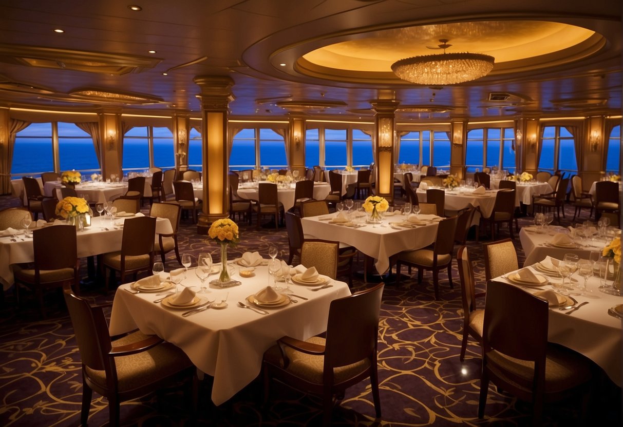 Guests enjoy themed dining rooms with elegant decor, delicious cuisine, and attentive service on Disney cruise ships. The magical atmosphere and enchanting entertainment create unforgettable dining experiences