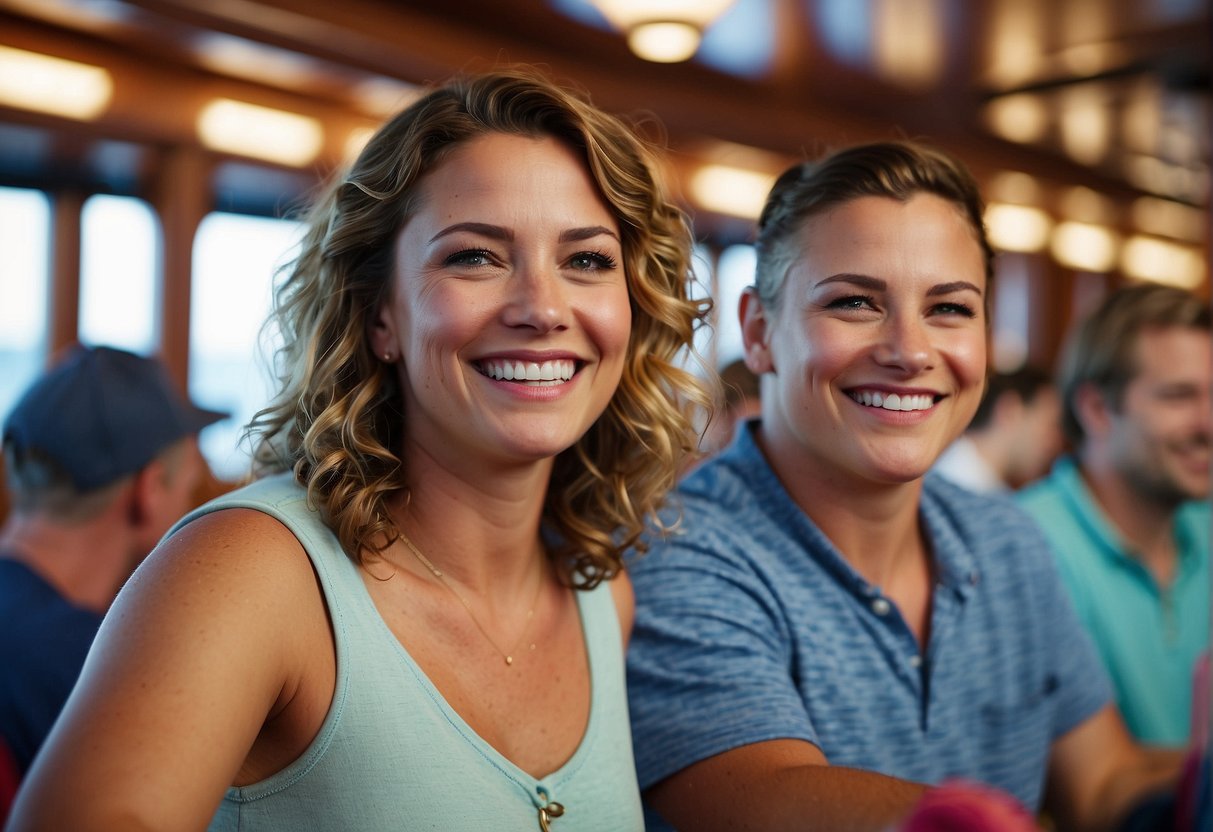 Passengers smiling and enjoying activities on Disney Cruise, while others relax on Royal Caribbean ship. Both cruise lines provide exceptional customer service and uphold strong reputations for family-friendly vacations