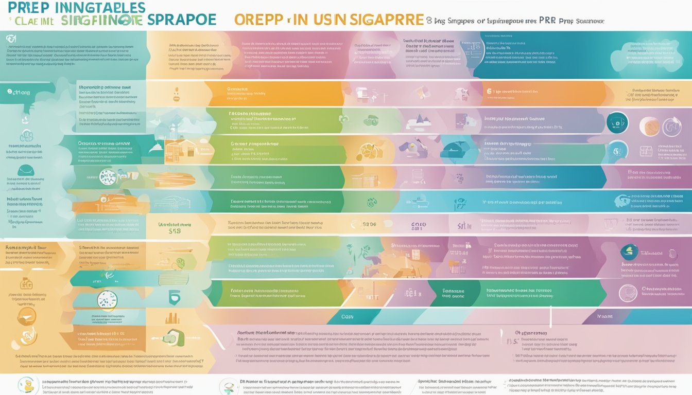 A colorful infographic showing the process of obtaining and using PrEP in Singapore, with clear visuals and step-by-step instructions