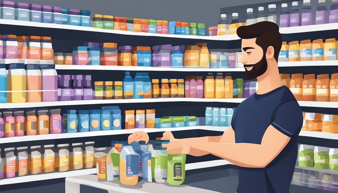 A person in a gym shop in Singapore buys protein powder