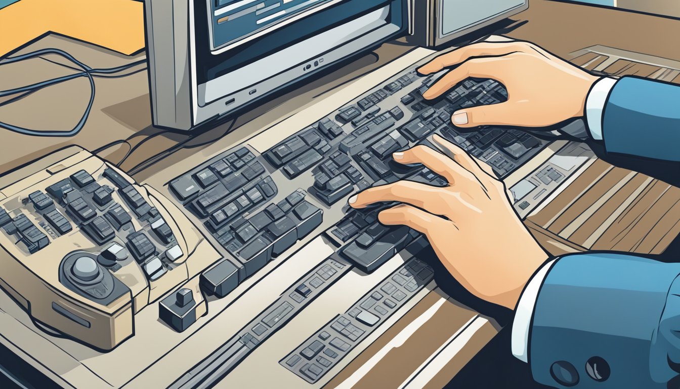 A hand reaches for a computer mouse, clicking "buy radio online."
