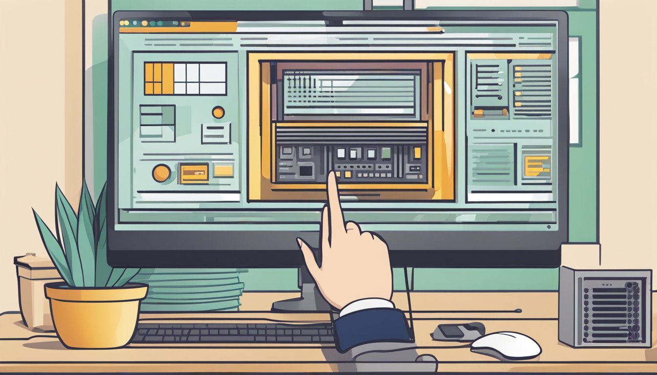 A hand clicks "add to cart" on a computer screen. A radio sits next to the computer, ready for purchase