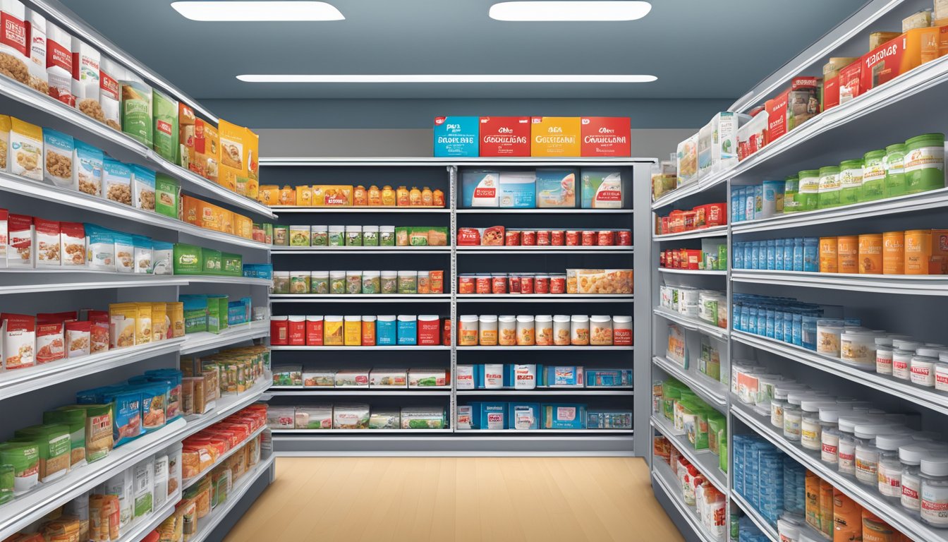 A variety of Royal Canin products displayed on shelves with clear labels and attractive packaging. Online purchase options highlighted