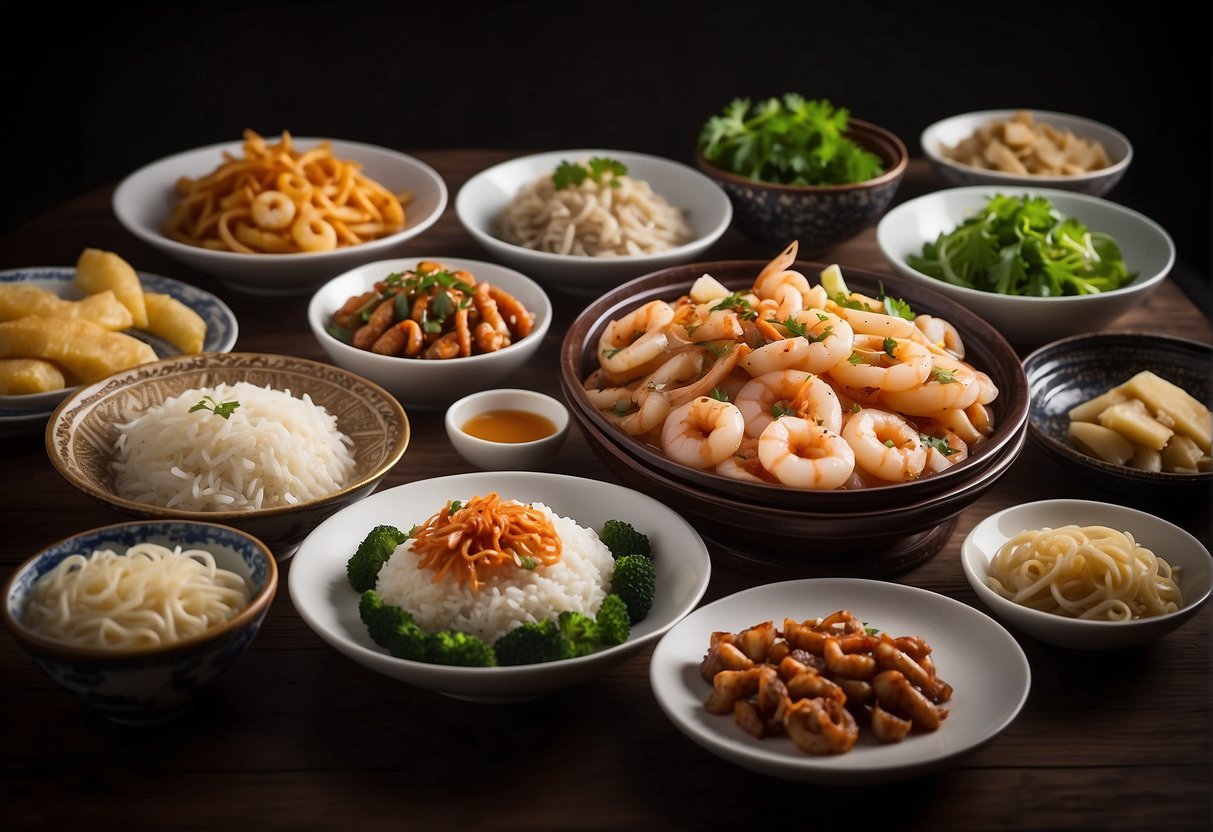 A table set with various Chinese squid dishes, showcasing different recipes and variations