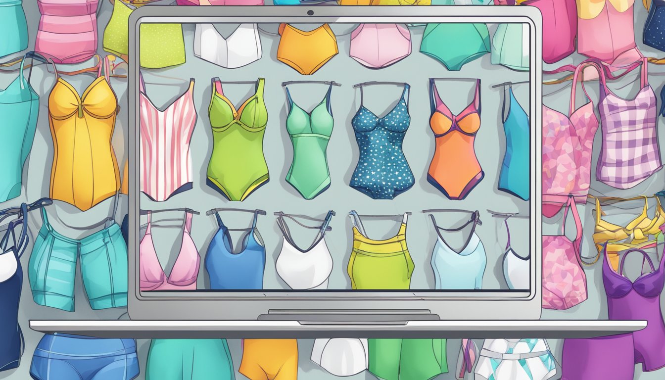 A colorful array of swimsuits displayed on a computer screen, with a cursor hovering over the "Add to Cart" button