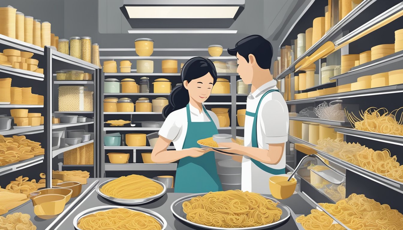 A customer examines various pasta makers in a kitchenware store in Singapore, carefully comparing features and prices
