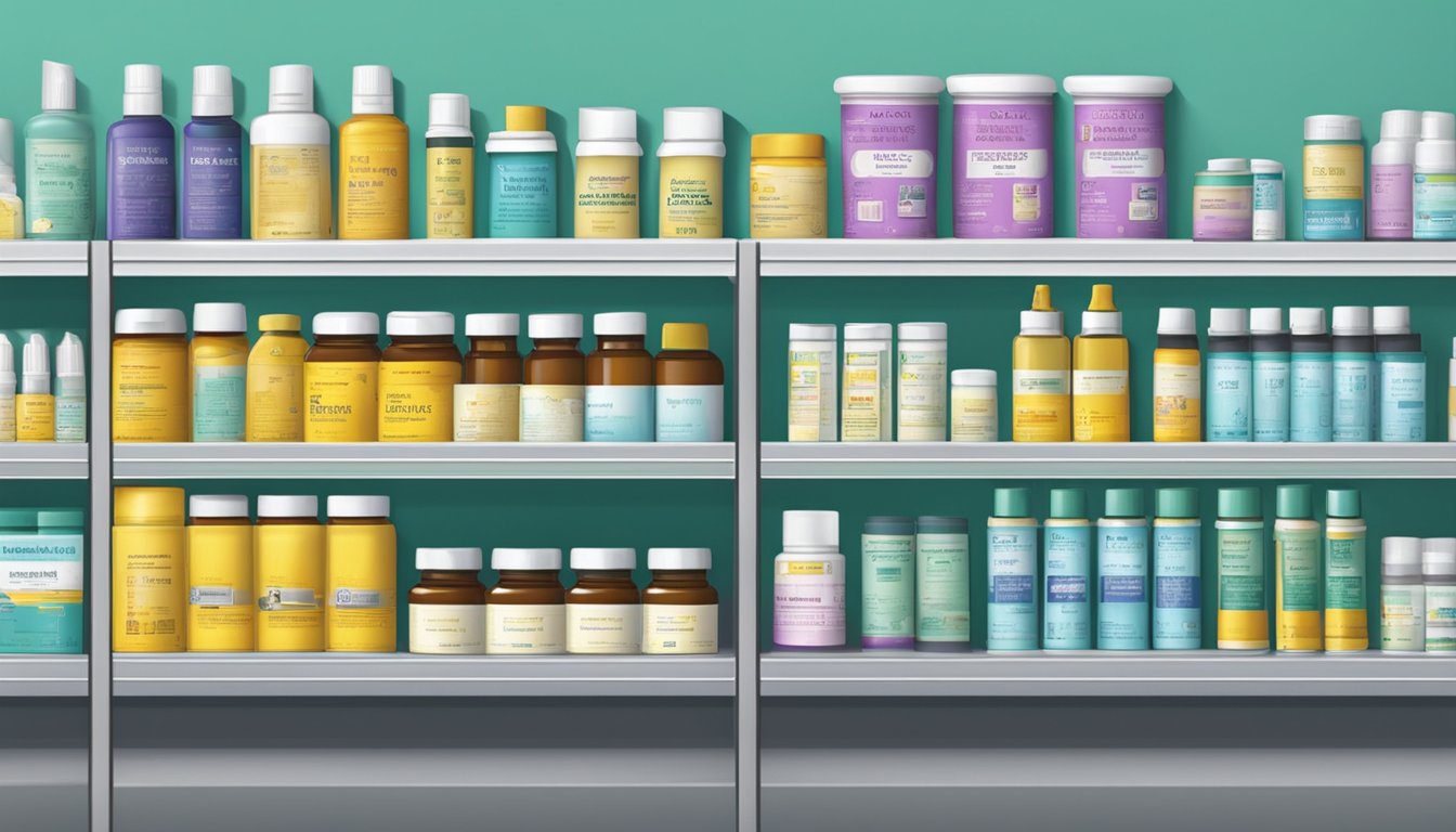A pharmacy shelf stocked with permethrin cream in Singapore