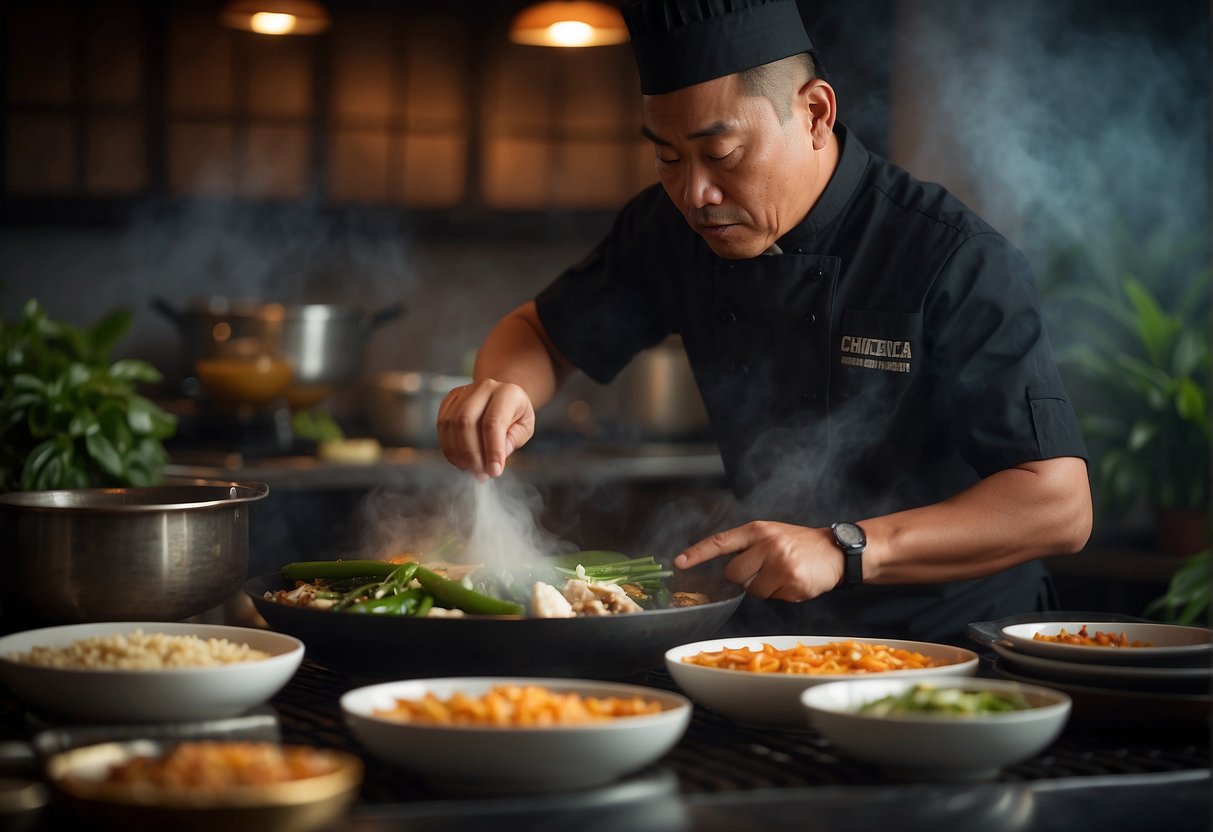A chef adds final touches to a steaming plate of Chinese-style lapu lapu, ready to be served