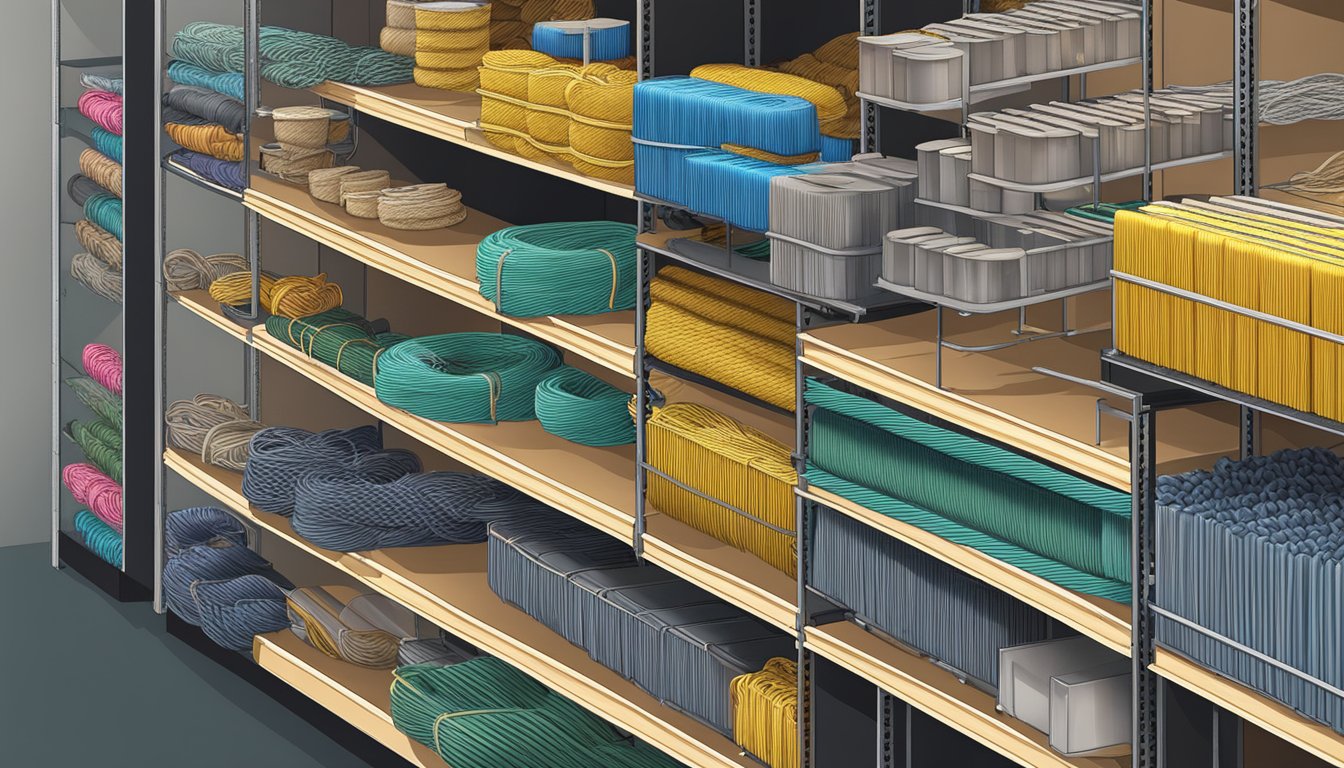 A hardware store display shelves of various ropes in Singapore