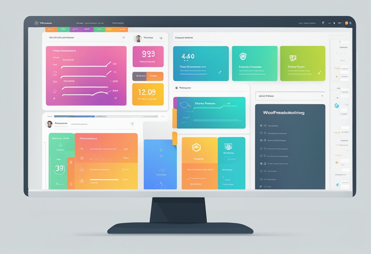 A computer screen displaying the WordPress dashboard with wpx webhosting features highlighted