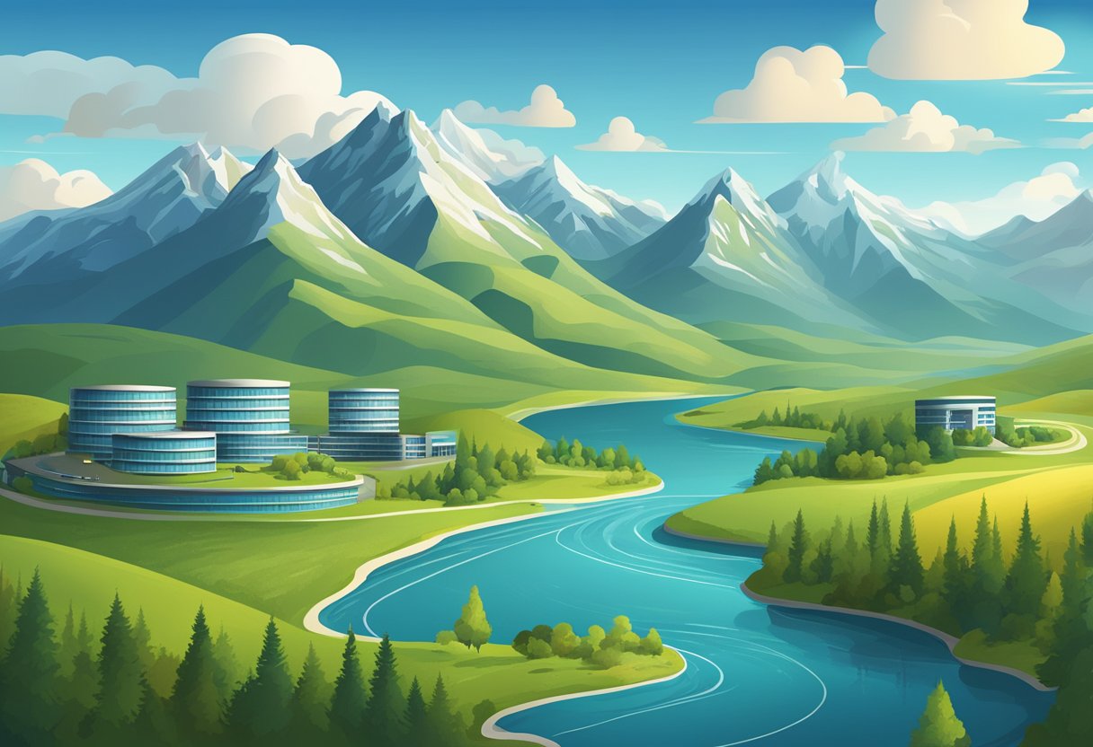 Rolling hills, winding rivers, and towering mountains create a diverse landscape for a web hosting company's headquarters