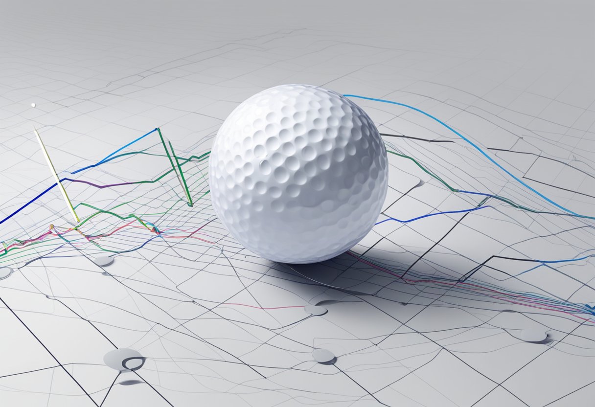 A golf ball sits on a trading graph, with upward trend lines indicating profitability