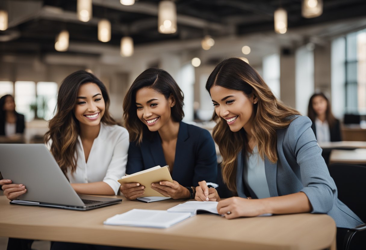 A group of women reviewing eligibility criteria for MBA scholarships, with a focus on how to apply